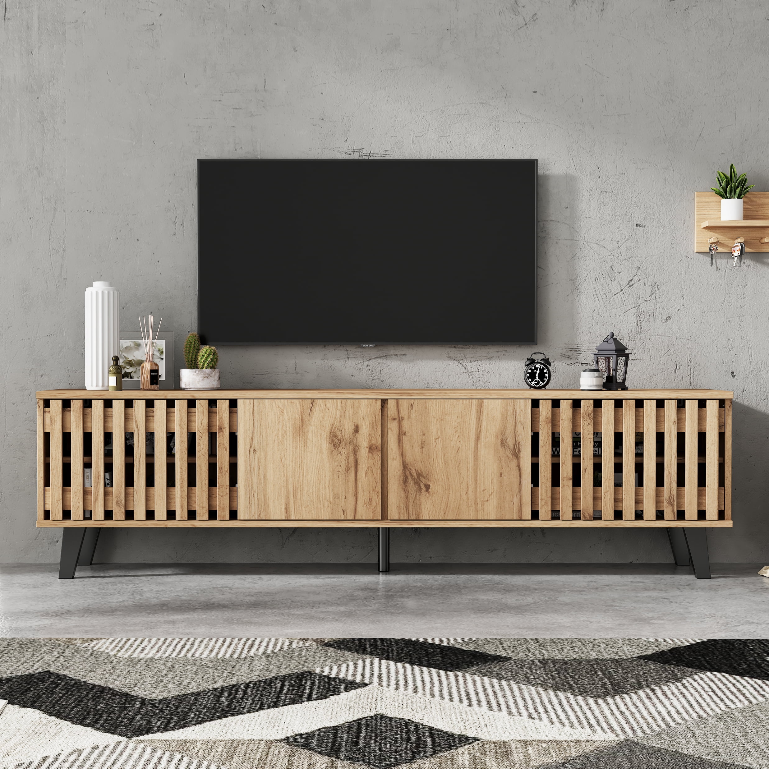 Noble House 65" Modern Vintage TV Stand with 4 Doors,Storage Sideboard Entertainment Center for 65" TV,Natura
