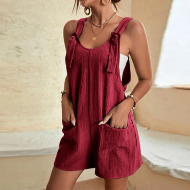 Summer Savings Clearance! Women’s Fashion Summer Solid Casual Sleeveless Suspender Short Jumpsuit, Stylish Romper for Warm Weather, Beach, and Vacation Clearance Sales Today Deals Prime