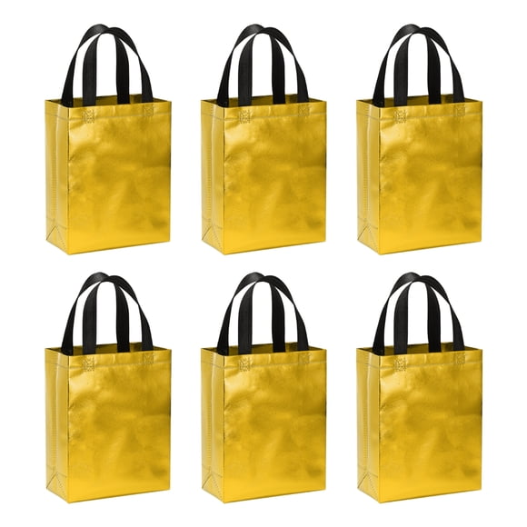 Uxcell Gold Tone Gift Bags with Laser Coating, 6pcs Reusable Goodie Bags, 8" x 4" x 10"