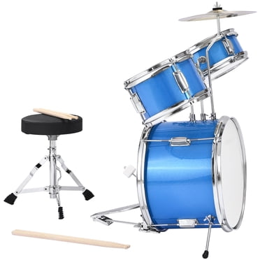 KFFKFF Kids Drum Set, 3-Piece 14 in Junior Drum Sets, Beginner Drums Set with Adjustable Throne, Cymbal & Two Pairs of Drumsticks, Musical Learning Drums Instruments Kit
