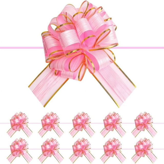 HLONK 10 PCS Large Pull Bow Gift Wrapping Bows Pull Bow with Ribbon for Wedding Gift Baskets Party Gift Wrap Bows Presents Decorating Bows Blue
