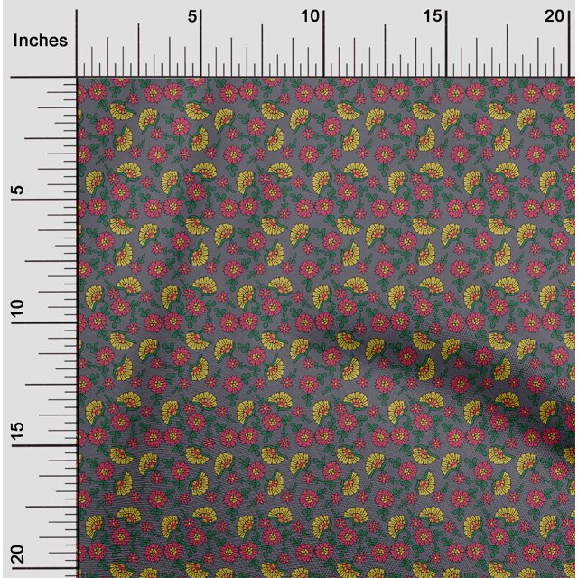 oneOone Cotton Silk Fabric Leaves & Floral Block Print Fabric BTY 42 Inch Wide