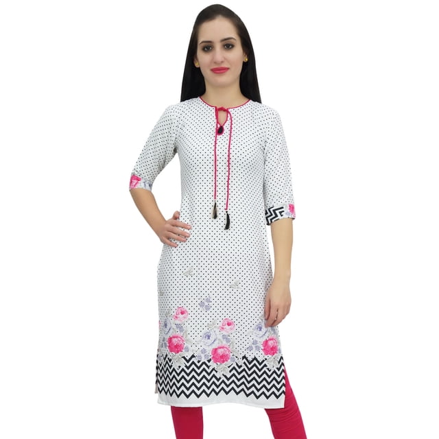 Bimba Kurti en Georgette Mousse Blanche pour Femme Tenue d'Été Tunique Imprimée Kurta-8