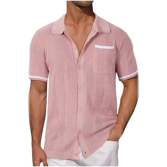 QIPOPIQ Mens Knit Button Down Shirt Short Sleeve Button Up Shirt Summer Casual Beach Tops Clearance
