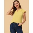 thumbnail image 2 of INSPIRE CHIC Blouse de Travail pour Femme à Col en V Uni, Manches Courtes à Revers, S Jaune Pâle, 2 of 5