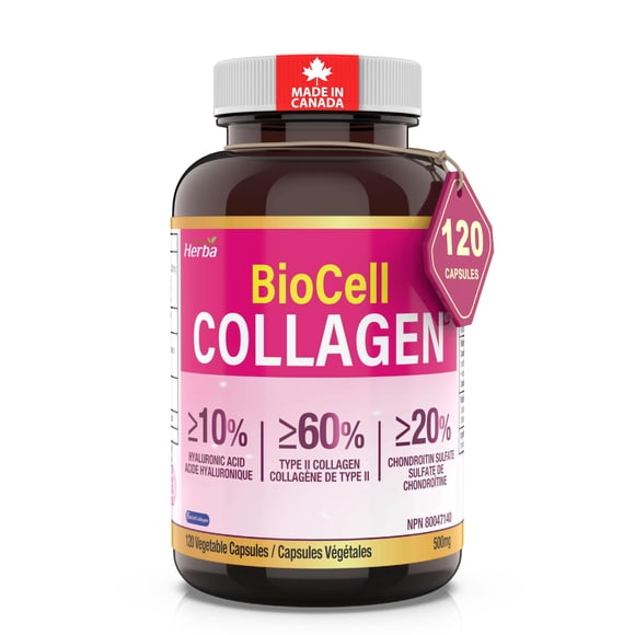 Herba BioCell Collagen Capsules 500mg – 120 Vegetable Capsules | Made in Canada