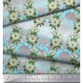 thumbnail image 3 of Soimoi Polyester Crepe Fabric Leaves & Magnolia Floral Print Sewing Fabric Yard 52 Inch Wide, 3 of 5