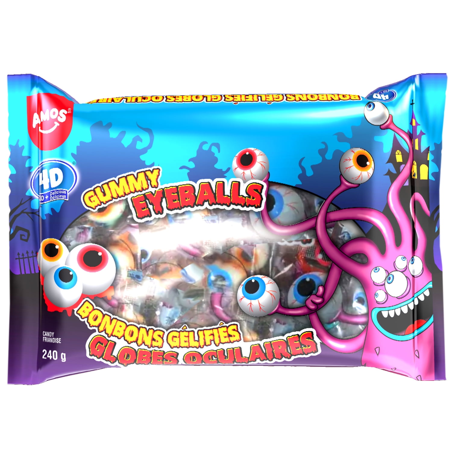 Amos 4D Gummy Eyeballs, Individually Wrapped Halloween Candy - 40 Count