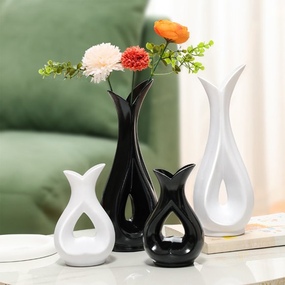 Bowayaoa Vase en Plastique à l'Allure Céramique, Vase de Table Moderne pour Fleurs Fraîches, Arrangement de Fleurs Artificielles, Centre de Table Décoratif pour Salon, Cadeau de Déco Maison Élégant