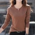 thumbnail image 2 of Plebaso Chemises à Manches Longues pour Femmes Col Rond Bas Confortables Hauts Décontractés Couleur Unie Blouses pour Femmes M-4TG, 2 of 3