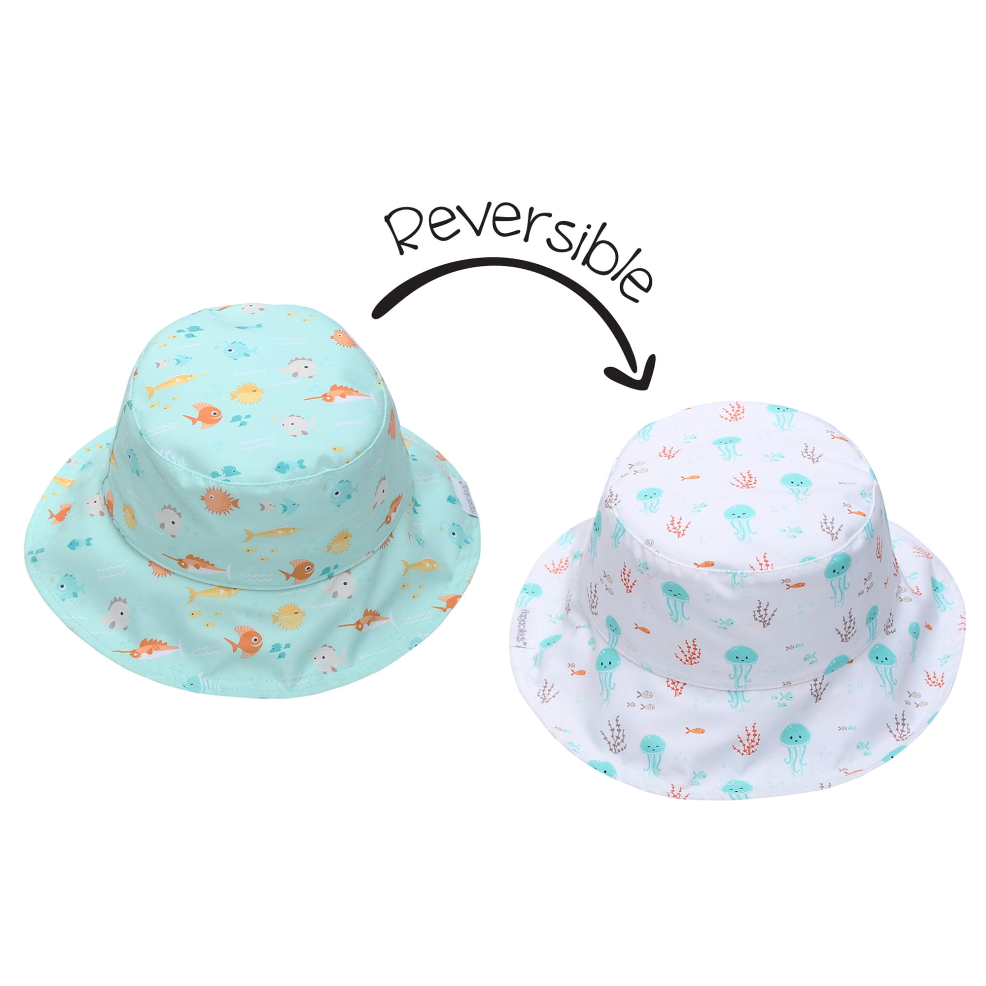 FlapJackKids - Patterned Sun Hat - Fish Jellyfish-M (2-4Y)