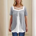 thumbnail image 2 of Timegard Hauts d'Été pour Femmes Grande Taille Col Carré Croisé Manches Courtes Décontracté Confortable Blouse, 2 of 6