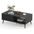 thumbnail image 1 of Coffee Table with Storage,41.34" Modern Tea Table with Sliding Wave Doors, 2-Tier Wooden Center Table for Living Room, Office & Outdoor Use, 1 of 7
