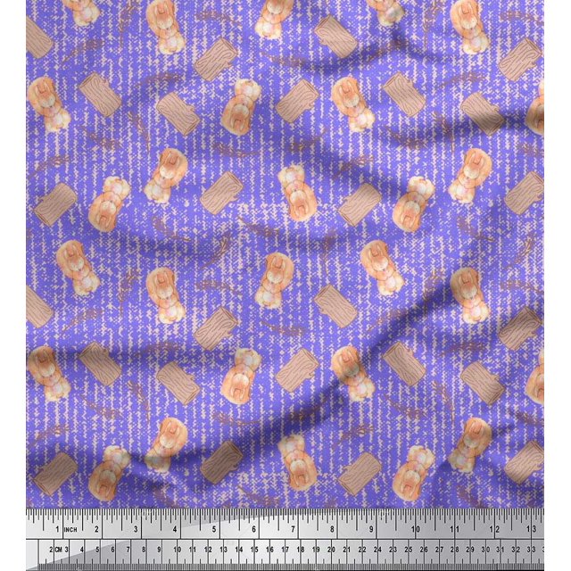 Soimoi polyester Crepe Fabric Leaves,Tree Stump & Squirrel Animal Decor Fabric Printed Yard 52 Inch Wide