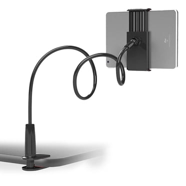 Gooseneck Mount Innovator: Universal Compatibility Tablet Stand Holder with Heavy Duty Aluminum-Magnesium Alloy Core, 360 Degree Free Rotation for Versatile Usage, Extendable Head Clip up to 18cm