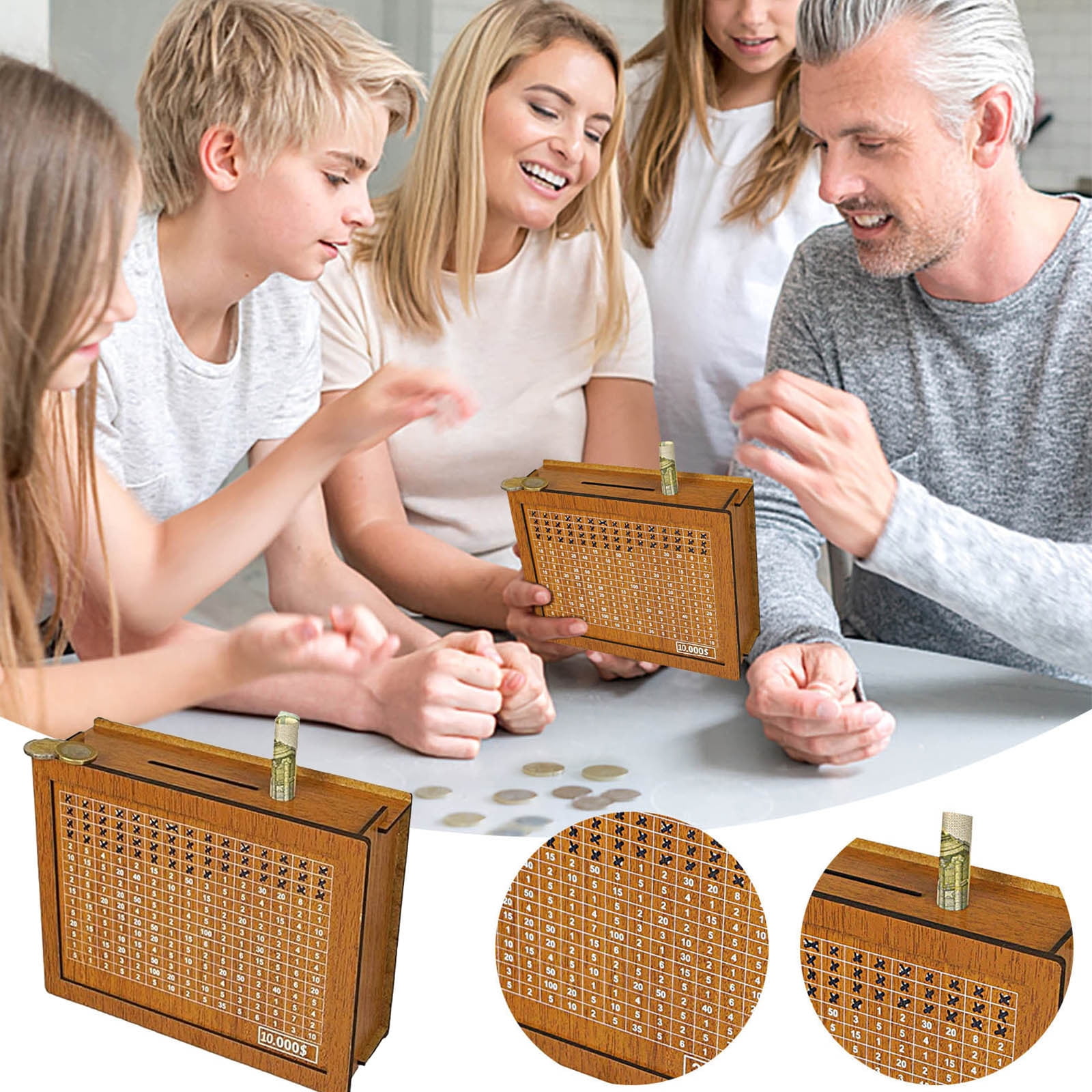Boovnll Money Saving Box, Home Counter Wooden Piggys Bank Wooden Crafts Decorative Gift Wooden Piggys Bank with Counter Piggys Bank Non-Openable Piggys Bank Savings Goal, Savings Box, Money Box