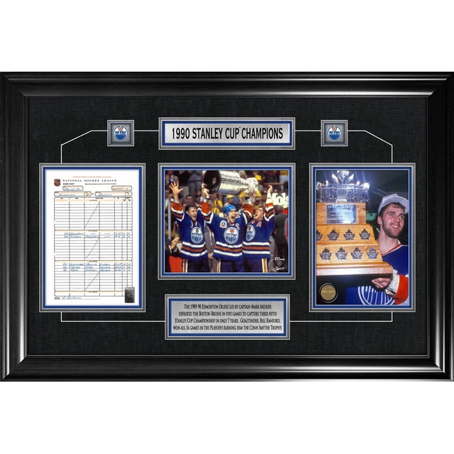 Oilers d'Edmonton Feuille de Pointage Encadrée des Champions de la Coupe Stanley 1990 Collage