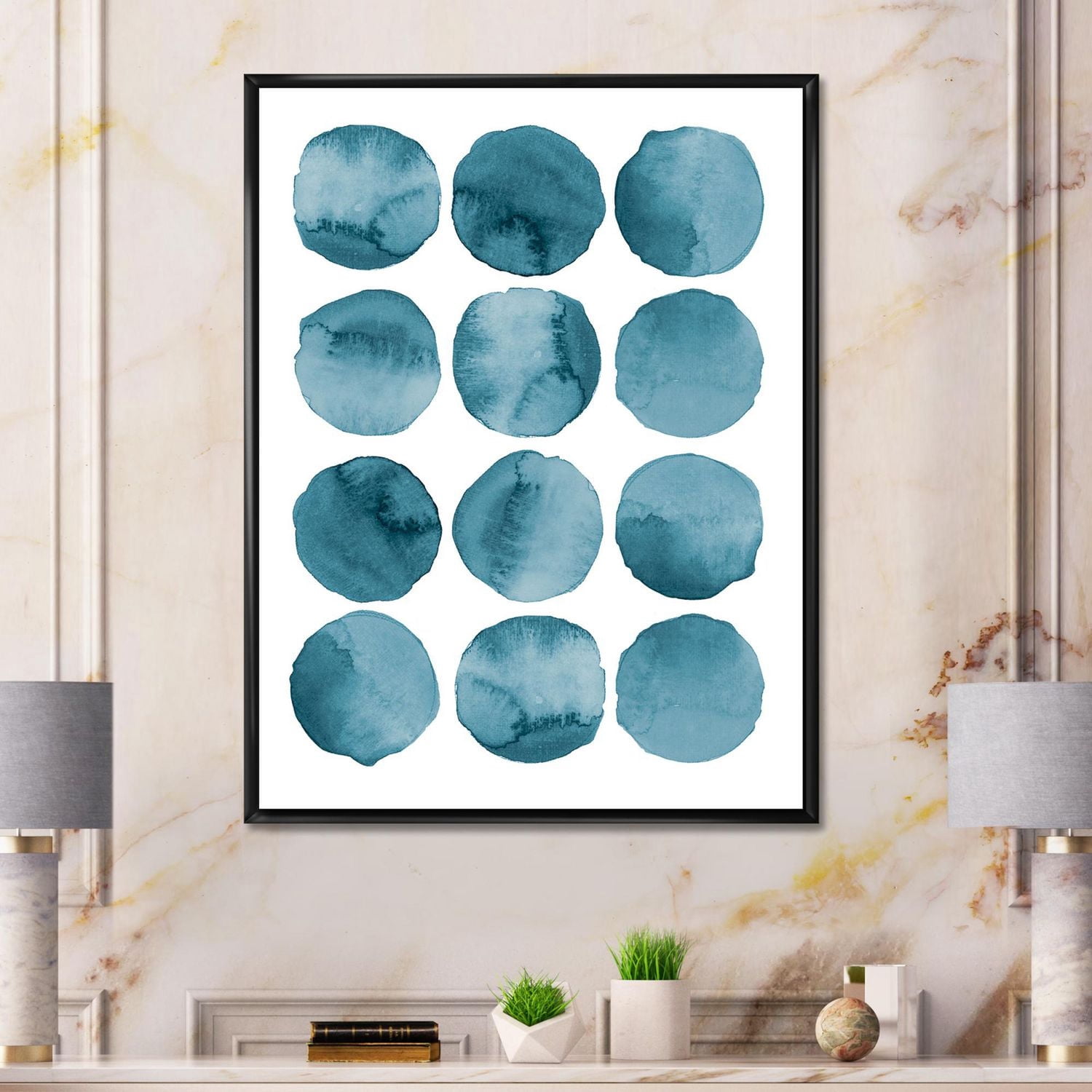 Designart cercles aigue-marine éléments géométriques bleus ART MURAL À CADRE FLOTTÉ