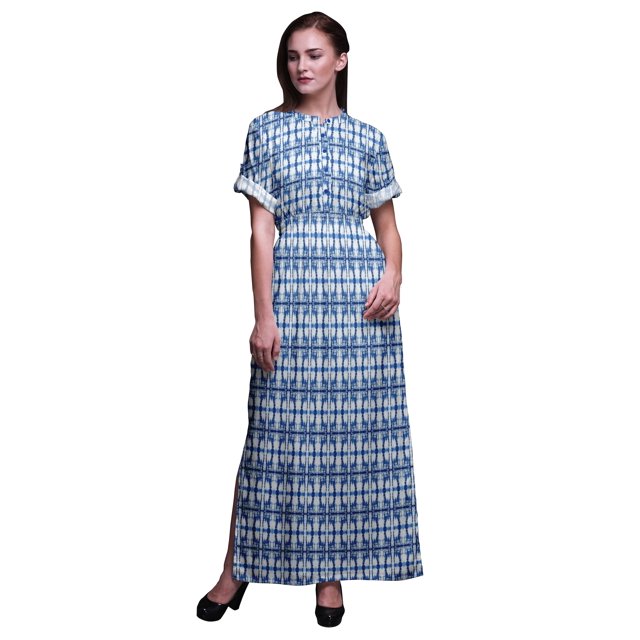 Bimba Robe Longue d'Été en Rayonne Ombrée Imprimée Teinture sur Nœuds à Manches Kimono avec Fente - Medium