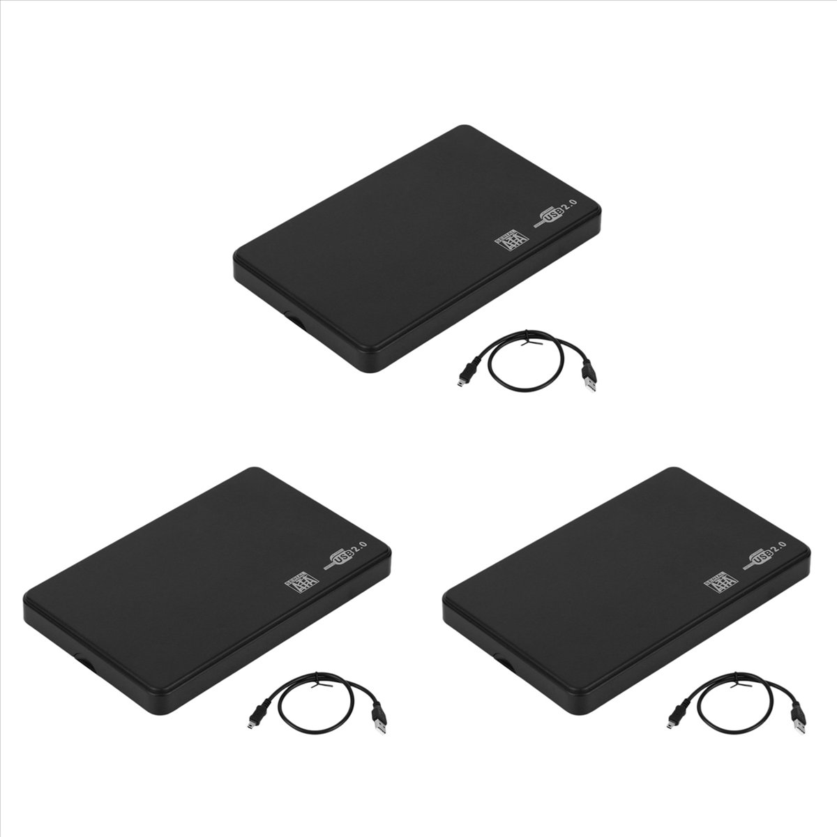 3pcs 2.5 Inch USB HDD Case Sata to USB 2.0 Hard Drive Disk SATA External Enclosure HDD Hard Drive Box with USB Cable,3 x SATA Hard Drive HD Enclosure 3 x USB cable,black