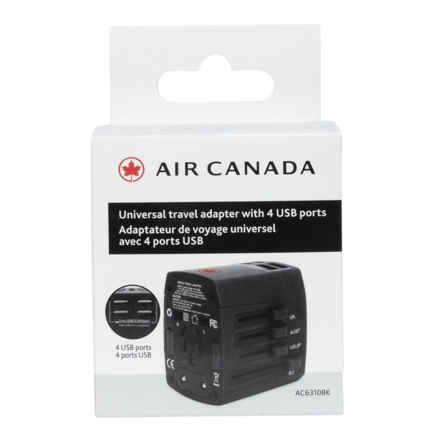 Air Canada Universal Travel Adapter with 4 USB Ports Type-A