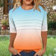 thumbnail image 2 of Pisexur Hauts de Printemps pour Femmes 2025, Hauts pour Femmes, T-shirt à Manches 3/4 Col Rond Froissé Mode pour Femmes, Coupe Ample, Manches Courtes Orange,P, 2 of 8