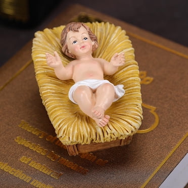 Ensemble de Crèche de Bébé Jésus, Bébé Jésus Christ dans une Mangeoire Figurines en Résine, Scène de Crèche pour Noël Intérieur, Statue de Crèche de Noël en Résine, Bébé Jésus dans une Mangeoire Figurine de Crèche Décor Chrétien