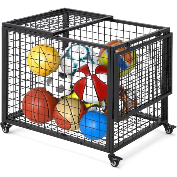 JFHID Large Basketball Storage Cart with Wheels, Reinforced Steel Frame & Lockable Casters