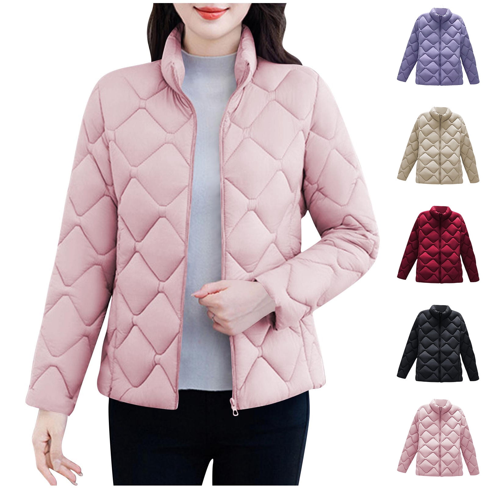 UPPADA Women's Winter Quilted Jackets Lightweight Puffer Coats Quilted Padded Full-Zip Outerwear Water-Resistant Winter Coat with Pockets,Puffer Jacket Khaki,XXXXXL