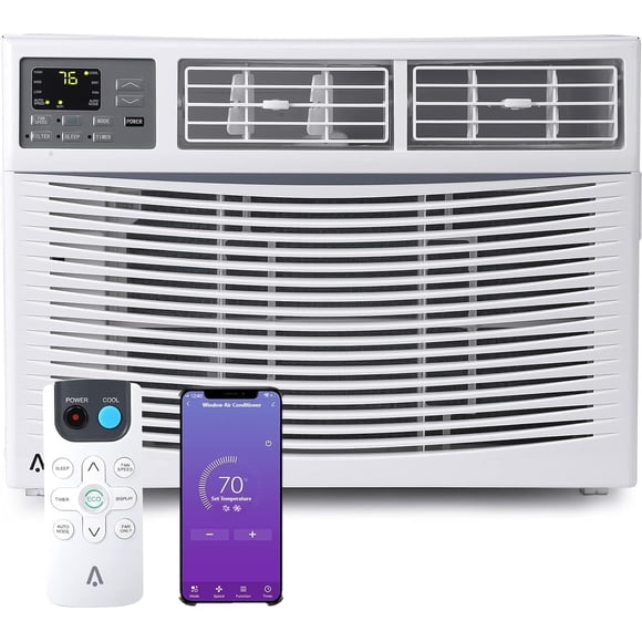 Bingirl 10000 BTU Smart Window Air Conditioner: Remote and App Control, Quiet AC for Rooms up to 450 Sq Ft, with Dehumidifier, ECO and Sleep Mode, 110 - 115V, Easy Install