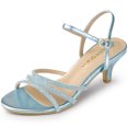 thumbnail image 1 of BLISSFUL STEP Women's PU Ankle Strap Rhinestone Kitten Heel Sandals, 1 of 6