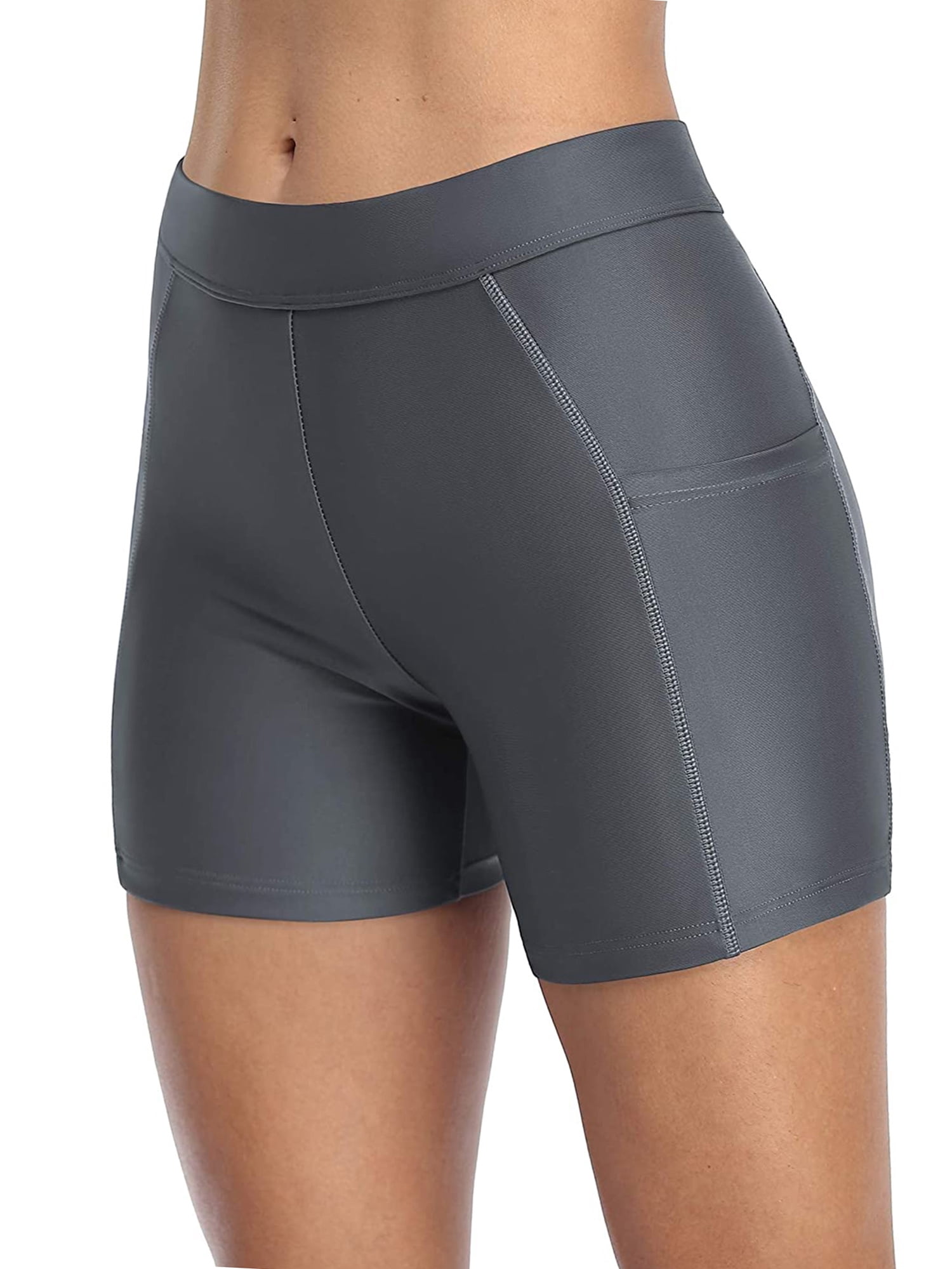 Women Swim Long Board Shorts with Pockets Solid Swimsuit Bottoms Trunks