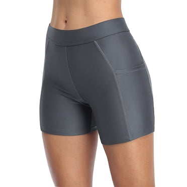 Shorts de Planche Longs pour Femmes avec Poches, Bas de Maillot de Bain Unis, Trunks