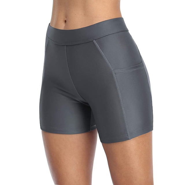 Shorts de Planche Longs pour Femmes avec Poches, Bas de Maillot de Bain Unis, Trunks