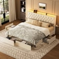 thumbnail image 2 of GUNAITO Cadre de Lit Grand Format avec 4 Tiroirs de Rangement, Lit Rembourré en Velours avec DEL et Ports USB, Tête de Lit Moderne à Ailes avec Tablette de Rangement de Chevet, Beige, 2 of 11