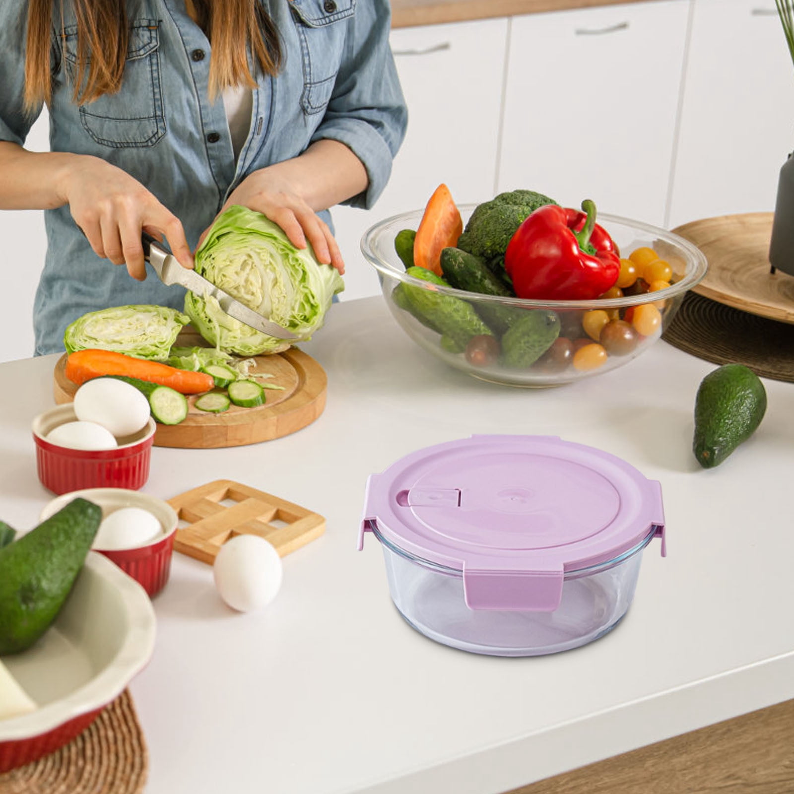 Yhmxh Kitchen Gadgets,Home and Kitchen,Glass Bento Box Can Be Microwave Oven Students Heated Lunch Box Office Fresh-keeping Box Bento Boxs