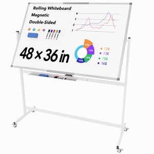 Tooloton Grand tableau blanc roulant sur roues, 48 x 36 Des pouces avec le support, 4' x 3' Tableau magnétique d'effacement à sec Easel