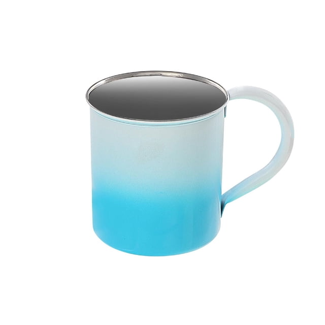 IH Casa Decor Tasse Ombrée en Acier Inoxydable Bleue - Ensemble de 2 Montrant une Tasse Cylindrique en Acier Inoxydable avec une Finition Ombrée Bleu à Blanc, une Poignée Courbée et un Rebord Argent Poli, Format 5 L X 3,5 L X 3,5 H Pouces, Convient à l'Utilisation en Cuisine et à un Entretien Facile à Laver à la Main, Idéale Aussi pour Servir des Boissons Chaudes Ou Froides.