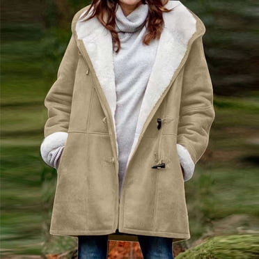 UPPADA Winter Coats for Women Plus Size Clearance Fall Winter Warm Plush Hooded Coats solid color Long Sleeve Outwear Womens Zipper up Cardigan Jackets with Pockets