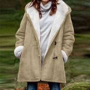 UPPADA Winter Coats for Women Long Coats Shacket Plus Size Warm Jacket Outerwear Thermal Jacket Fleece Linen Coats Down Jackets Loose Plush Zip Hooded Outwear Womens Winter Coats Clearance
