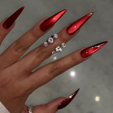 Long Press on Nails Stiletto Red Fake Nails Solid Colour False Nails Wine Red Glitter Full Cover Sparkly Glossy Stick on Nails Glue on Nails for Women Girls 24Pcs L2 24 Fl Oz (Pack of 1)
