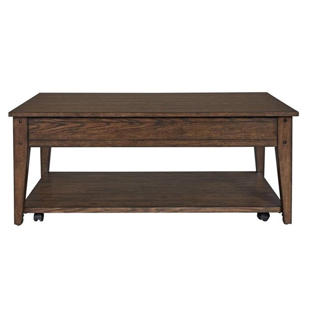 Liberty Furniture Lake House Table de Cocktail Brun Foncé à Plateau Relevable avec Casiers de Rangement, Brun Rustique