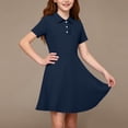 thumbnail image 4 of XUNKUSGA Summer Dress 5-15Y Classic Short Sleeve Uniform Girls Dresses Cute Ruffle Collared Button Front A Line Dress Casual Soild Color Golf Dress with Pocket,Blue, 4 of 9