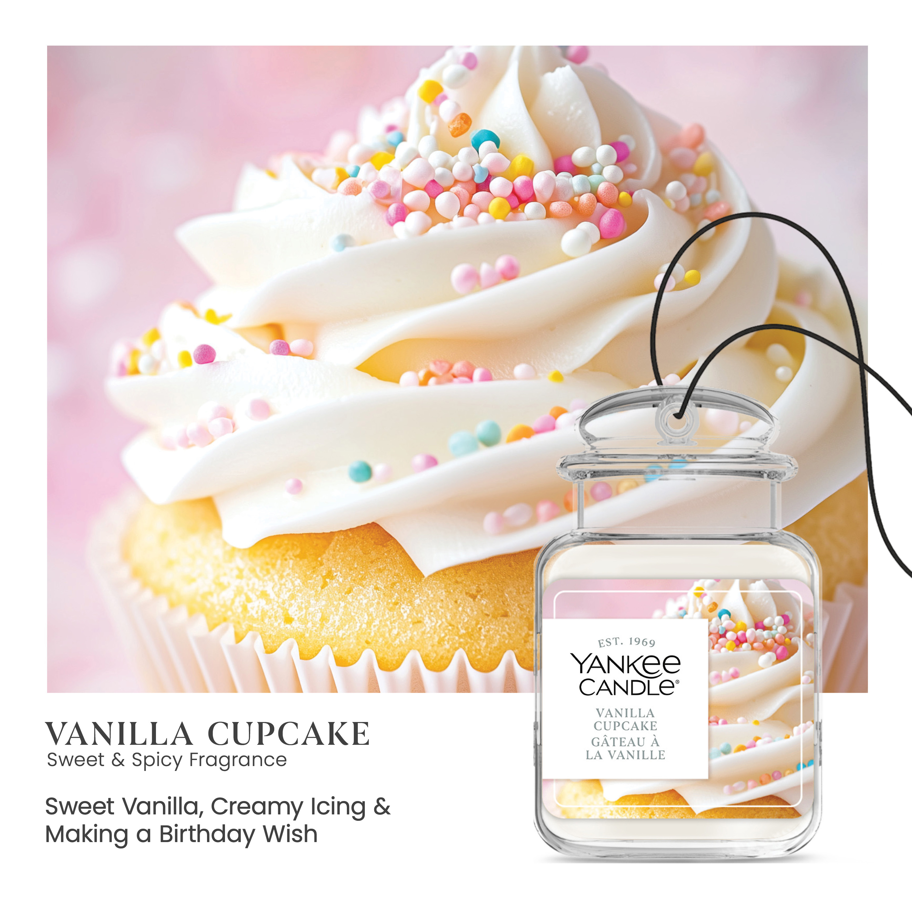 Désodorisant de voiture Yankee Candle Car Jar Ultimate, parfum Gâteau à la vanille - neutralise les odeurs jusqu’à 30 jours