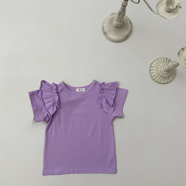 Chemises pour Filles, Enfants Blouse Ample Unie à Manches à Volants et Col Rond Style Western