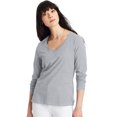 thumbnail image 1 of Hanes T-Shirt en Coton à Manches Longues Col en V pour Femmes, TP, Acier Clair, 1 of 1