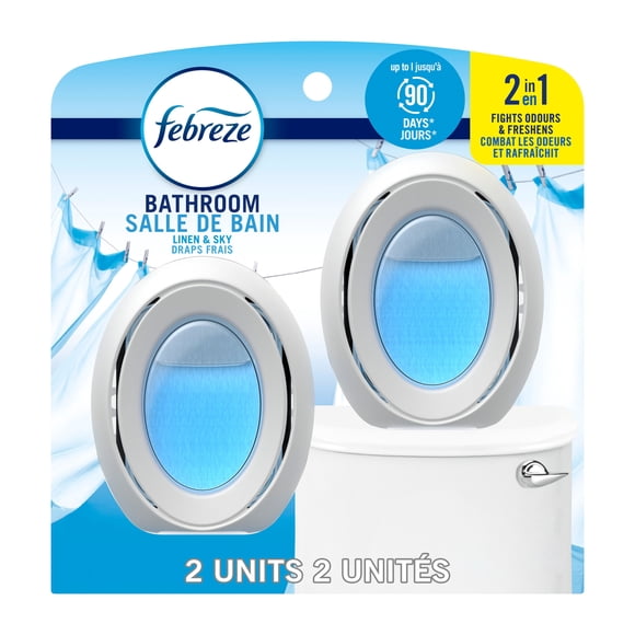Febreze Assainisseur d'Air pour Salle de Bain, Anti-Odeurs, Parfum Draps Frais 2 Recharges