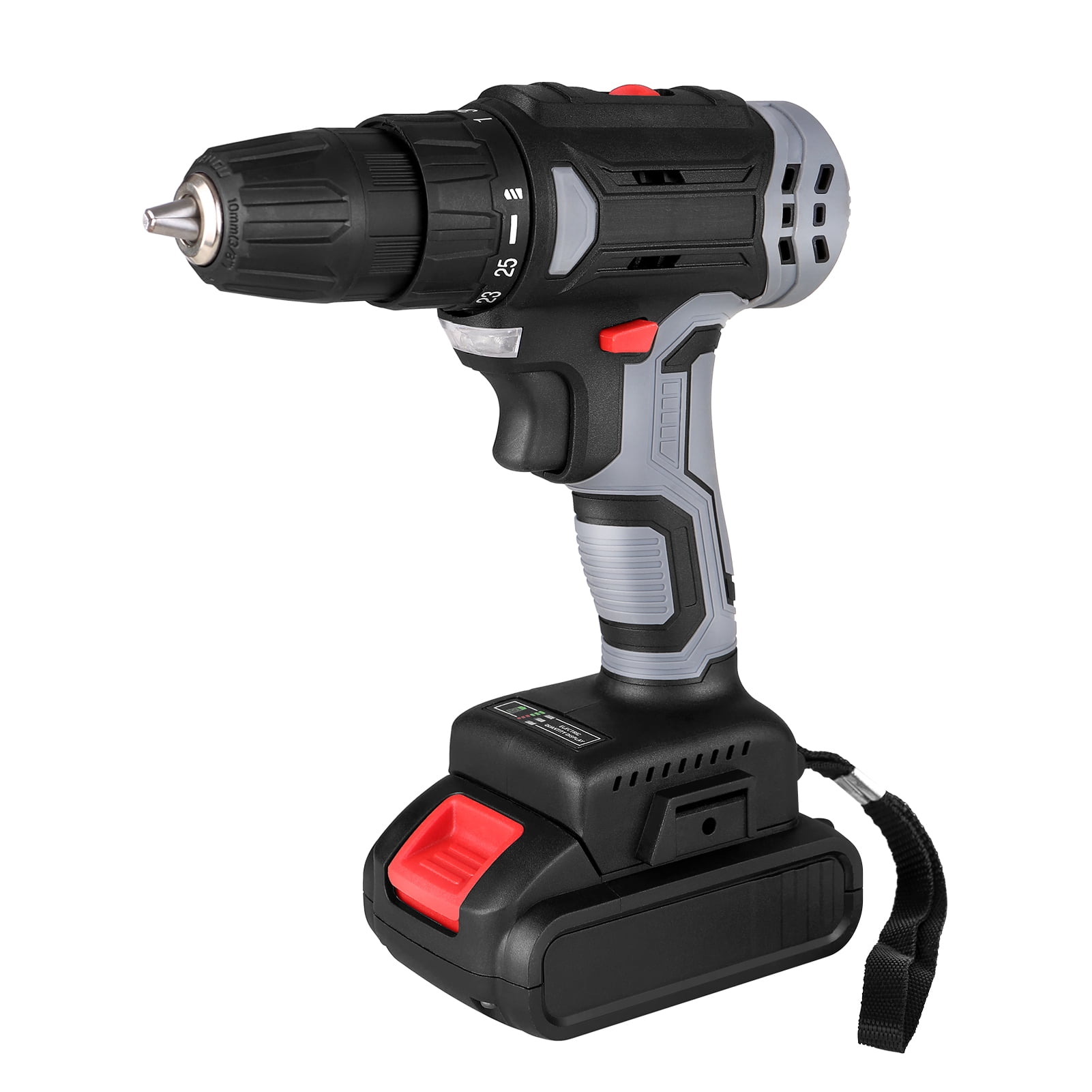 Generic 21V Cordless Brushless Drill with Battery Indicator, Compact Lithium-Ion Power Tool for DIY, Woodworking, and Auto Repair, Includes Battery & Charger, Black/Grey, US Plug