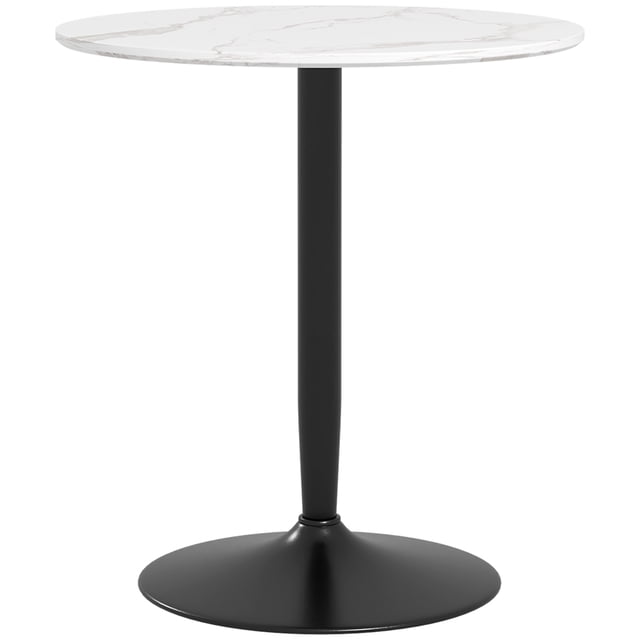 HOMCOM Table à Manger Ronde avec Base en Acier, Comprenant un Plateau en MDF Effet Marbre Blanc et une Base en Acier Robuste avec Revêtement en Poudre Noir, avec un Coussinet Antidérapant pour la Stabilité. Conçue pour Deux Personnes, Idéale pour les Petites Cuisines, les Salles à Manger Ou les Petits Espaces de Bureau.
