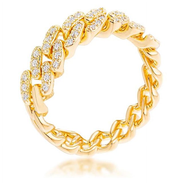 Precious Stars R08742G-C01-09 Precious Stars Goldtone Cubic Zirconia Flexible Chain Ring
